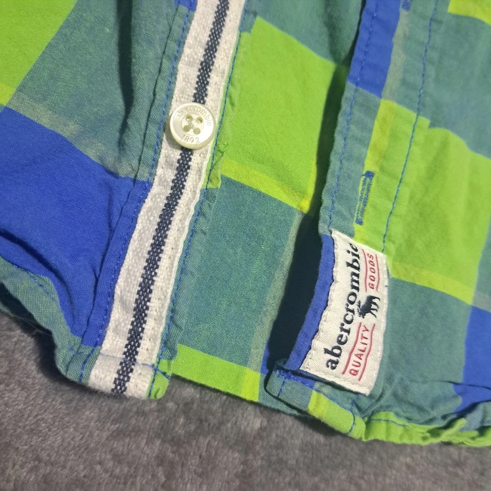 Abercrombie Kids Boys Blue Green Plaid Button Up Shirt Size 11/12 Preppy Casual